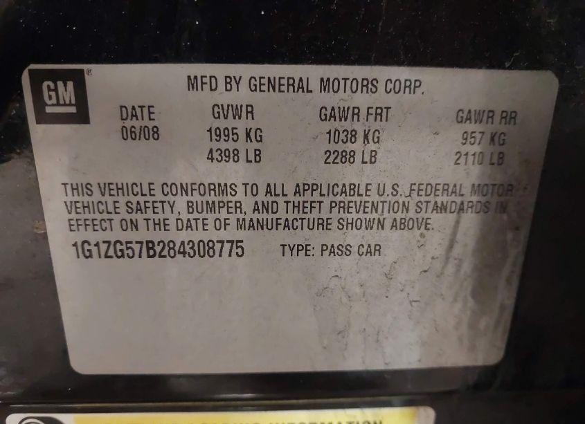Photo 9 of 2008 Chevrolet Malibu LS (VIN 1G1ZG57B284308775)