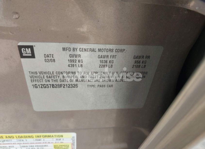 Photo 9 of 2008 Chevrolet Malibu LS (VIN 1G1ZG57B28F212326)