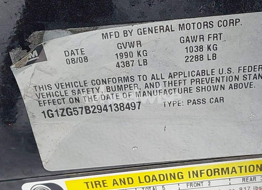 Photo 9 of 2009 Chevrolet Malibu LS (VIN 1G1ZG57B294138497)