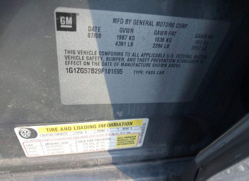 Photo 9 of 2009 Chevrolet Malibu LS (VIN 1G1ZG57B29F101695)