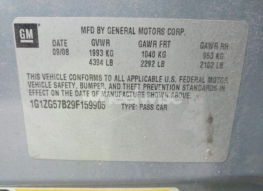 Photo 9 of 2009 Chevrolet Malibu LS (VIN 1G1ZG57B29F159905)