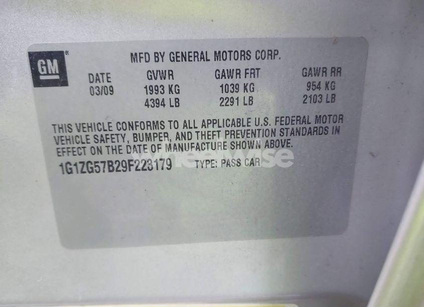 Photo 9 of 2009 Chevrolet Malibu LS (VIN 1G1ZG57B29F223179)