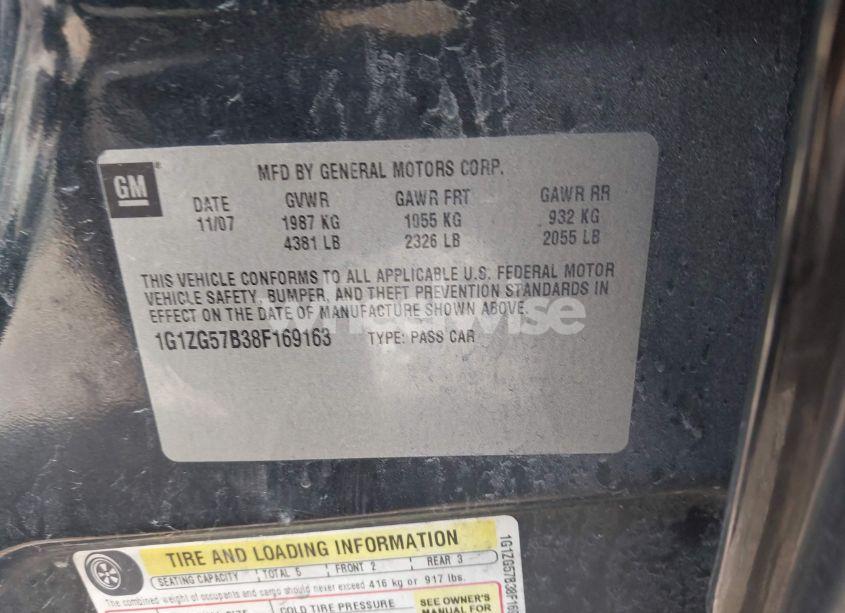 Photo 9 of 2008 Chevrolet Malibu LS (VIN 1G1ZG57B38F169163)