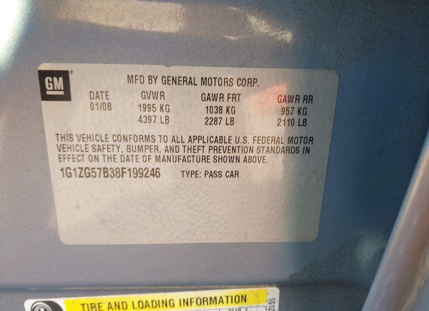 Photo 9 of 2008 Chevrolet Malibu LS (VIN 1G1ZG57B38F199246)