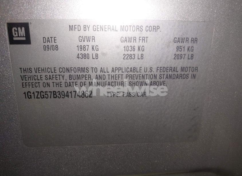 Photo 9 of 2009 Chevrolet Malibu LS (VIN 1G1ZG57B394174862)