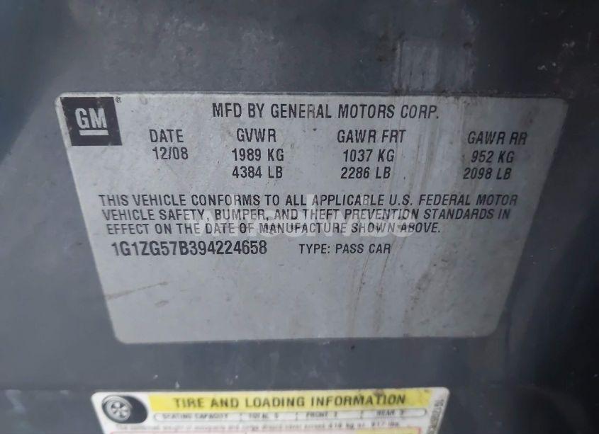 Photo 9 of 2009 Chevrolet Malibu LS (VIN 1G1ZG57B394224658)