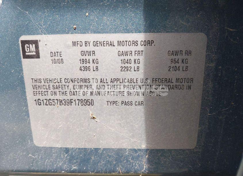 Photo 9 of 2009 Chevrolet Malibu LS (VIN 1G1ZG57B39F178950)