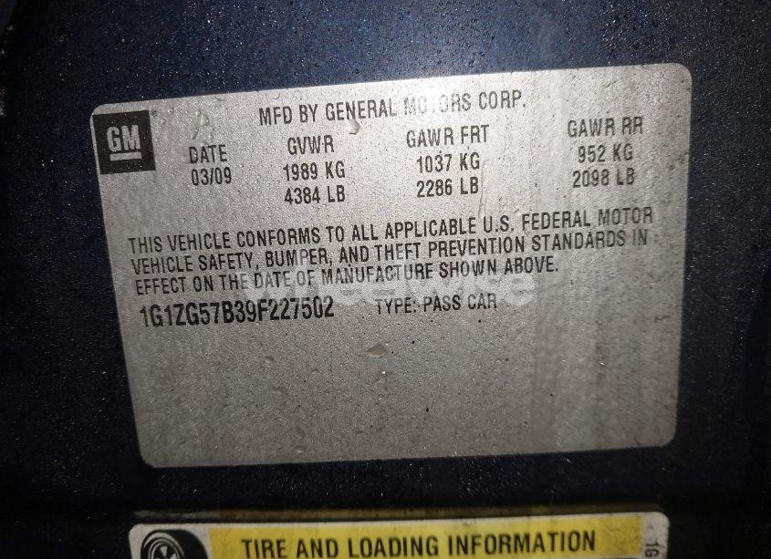 Photo 9 of 2009 Chevrolet Malibu LS (VIN 1G1ZG57B39F227502)