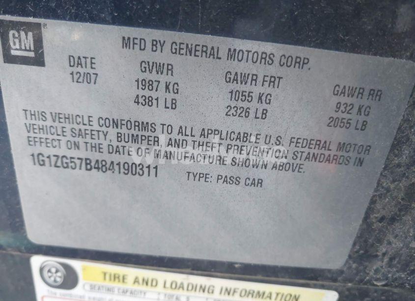 Photo 9 of 2008 Chevrolet Malibu LS (VIN 1G1ZG57B484190311)