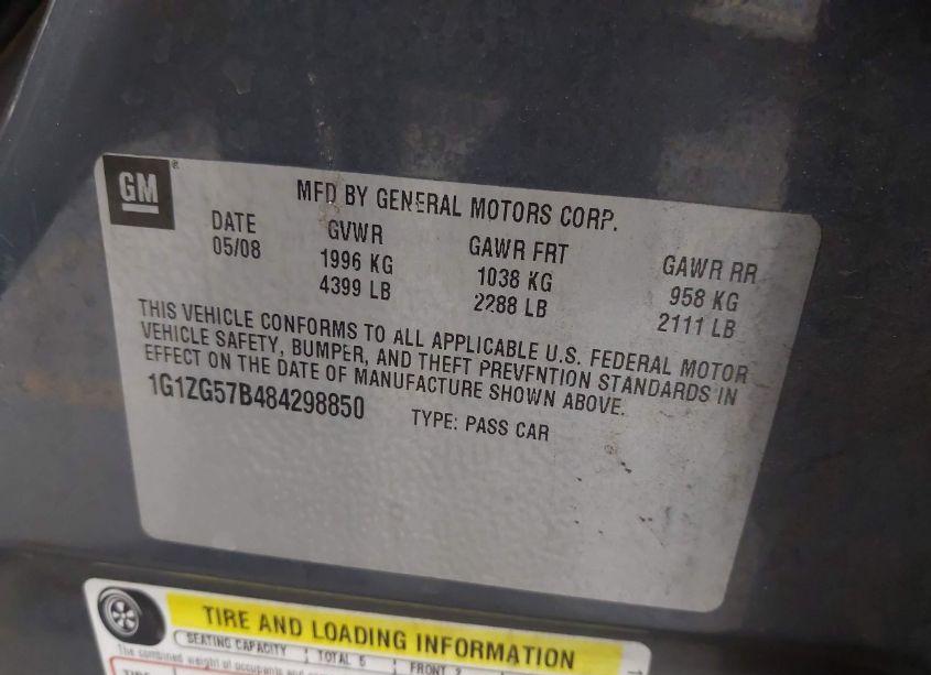 Photo 9 of 2008 Chevrolet Malibu LS (VIN 1G1ZG57B484298850)