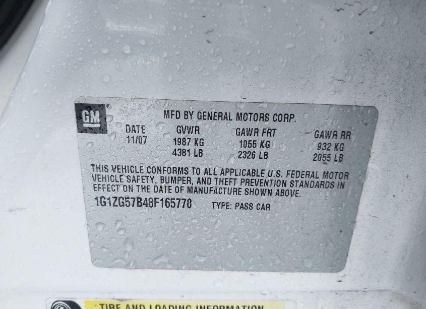 Photo 9 of 2008 Chevrolet Malibu LS (VIN 1G1ZG57B48F165770)