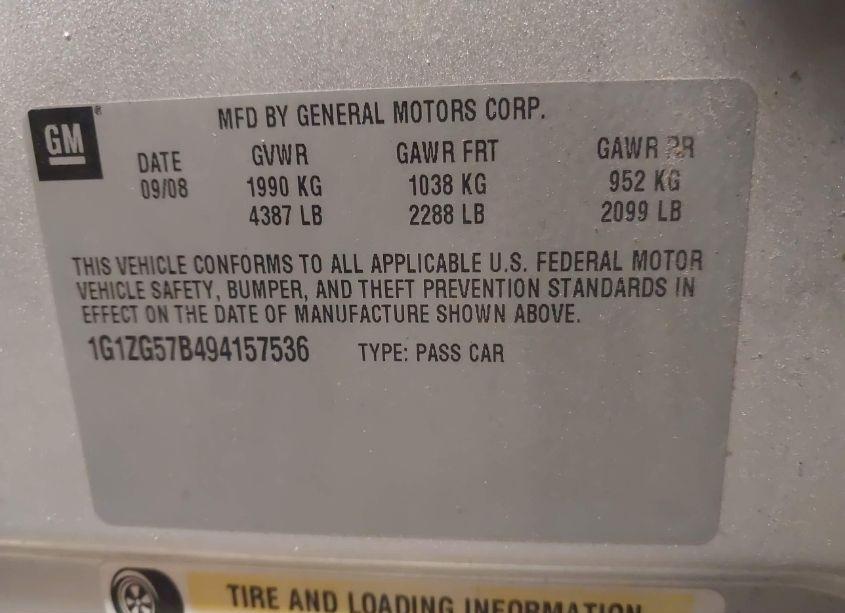 Photo 9 of 2009 Chevrolet Malibu LS (VIN 1G1ZG57B494157536)