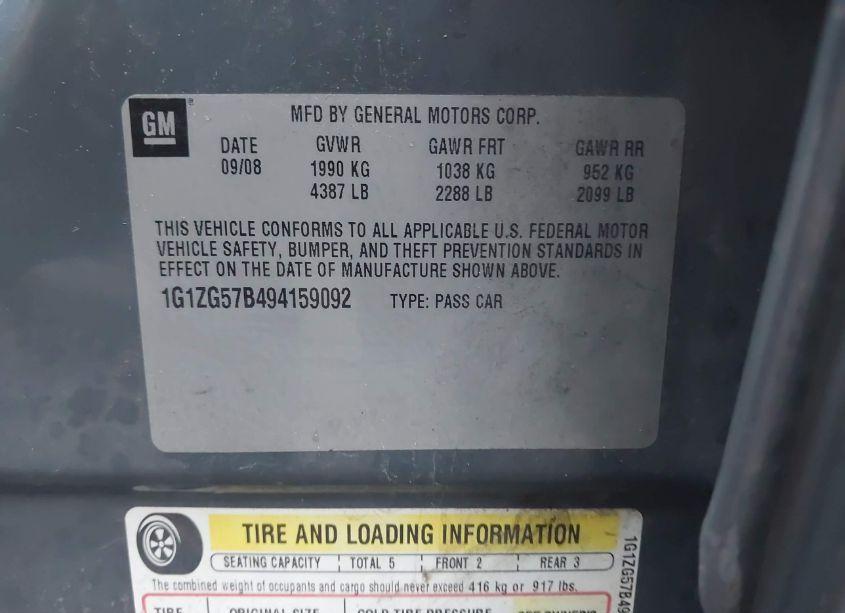 Photo 9 of 2009 Chevrolet Malibu LS (VIN 1G1ZG57B494159092)