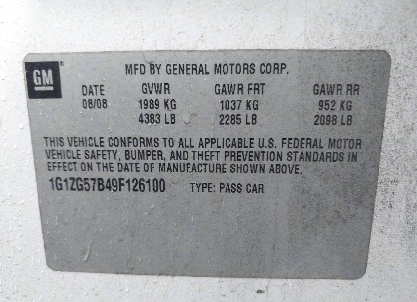 Photo 9 of 2009 Chevrolet Malibu LS (VIN 1G1ZG57B49F126100)