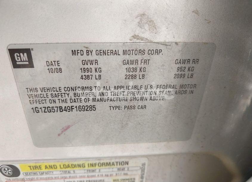 Photo 9 of 2009 Chevrolet Malibu LS (VIN 1G1ZG57B49F169285)