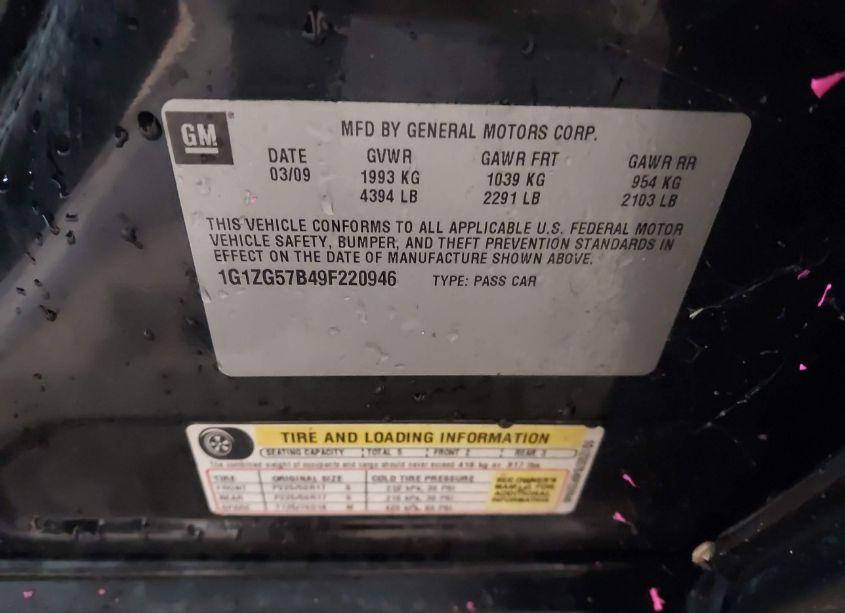 Photo 9 of 2009 Chevrolet Malibu LS (VIN 1G1ZG57B49F220946)