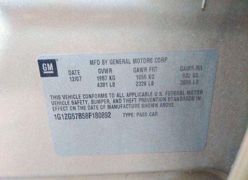 Photo 9 of 2008 Chevrolet Malibu LS (VIN 1G1ZG57B58F180892)
