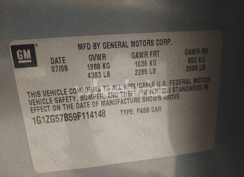 Photo 9 of 2009 Chevrolet Malibu LS (VIN 1G1ZG57B59F114148)