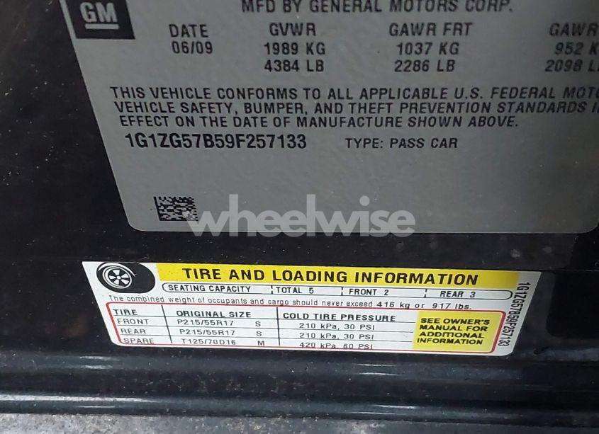 Photo 9 of 2009 Chevrolet Malibu LS (VIN 1G1ZG57B59F257133)