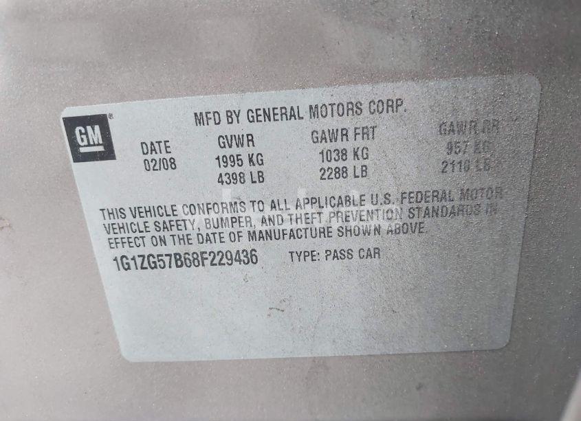 Photo 9 of 2008 Chevrolet Malibu LS (VIN 1G1ZG57B68F229436)