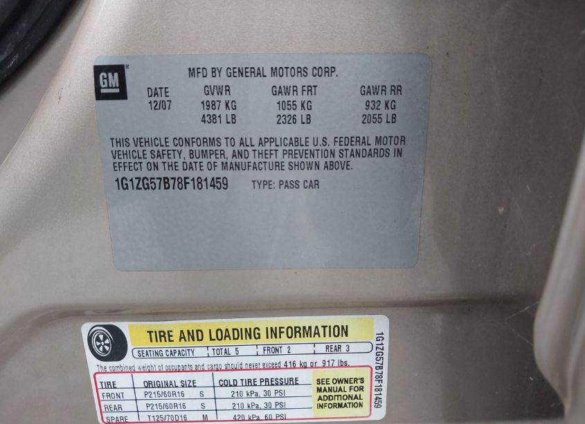Photo 9 of 2008 Chevrolet Malibu LS (VIN 1G1ZG57B78F181459)