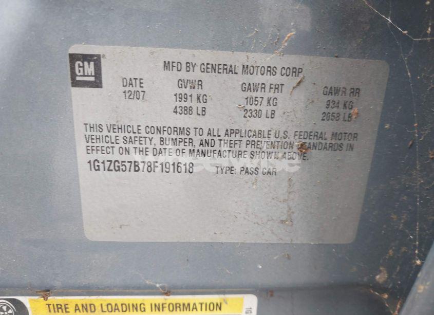 Photo 9 of 2008 Chevrolet Malibu LS (VIN 1G1ZG57B78F191618)