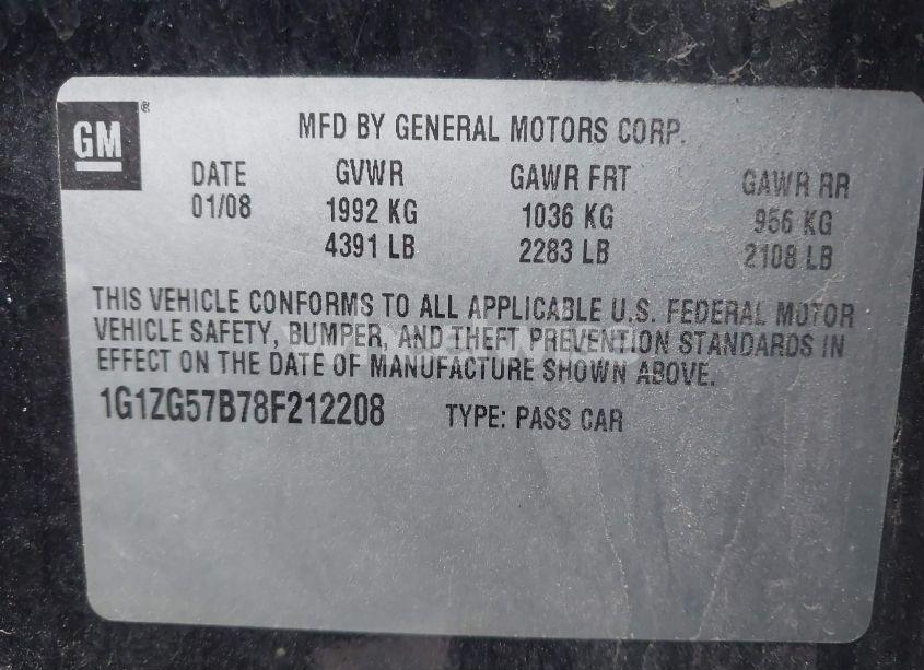 Photo 9 of 2008 Chevrolet Malibu LS (VIN 1G1ZG57B78F212208)