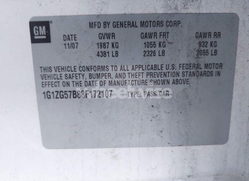 Photo 9 of 2008 Chevrolet Malibu LS (VIN 1G1ZG57B88F172107)