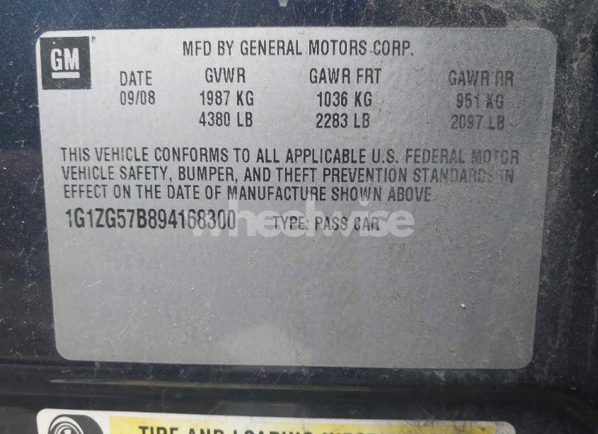 Photo 9 of 2009 Chevrolet Malibu LS (VIN 1G1ZG57B894168300)