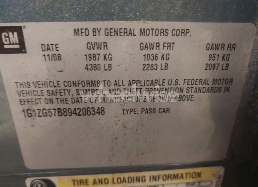 Photo 9 of 2009 Chevrolet Malibu LS (VIN 1G1ZG57B894206348)