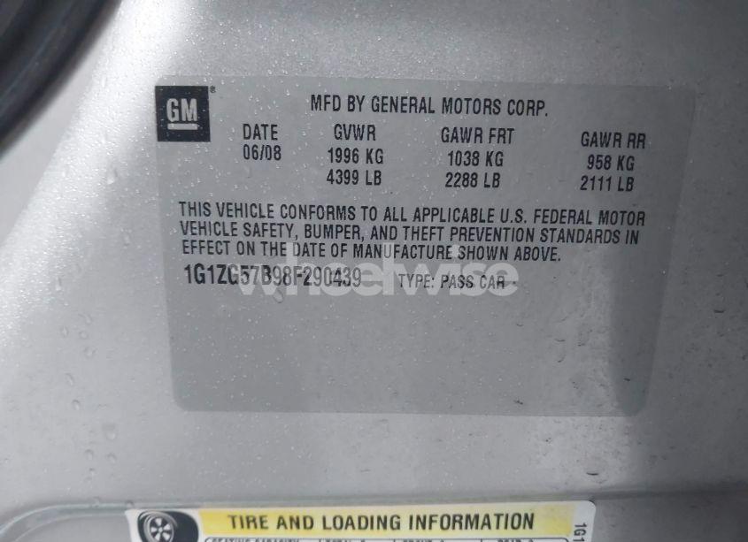 Photo 9 of 2008 Chevrolet Malibu LS (VIN 1G1ZG57B98F290439)