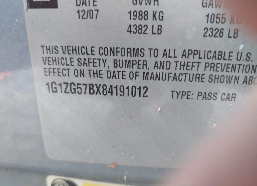 Photo 9 of 2008 Chevrolet Malibu LS (VIN 1G1ZG57BX84191012)
