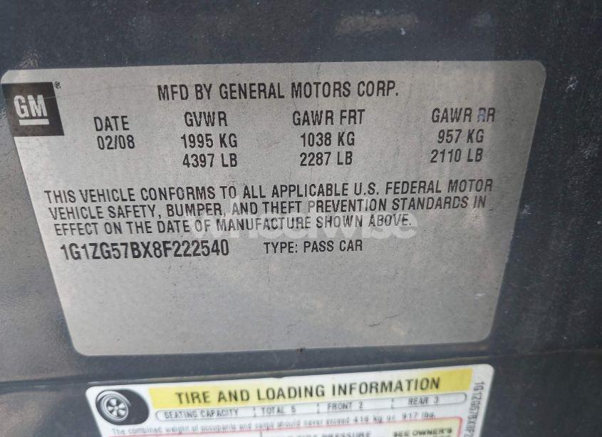 Photo 9 of 2008 Chevrolet Malibu LS (VIN 1G1ZG57BX8F222540)