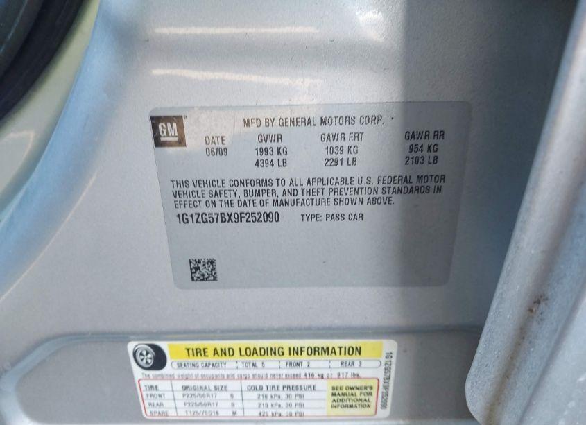 Photo 9 of 2009 Chevrolet Malibu LS (VIN 1G1ZG57BX9F252090)