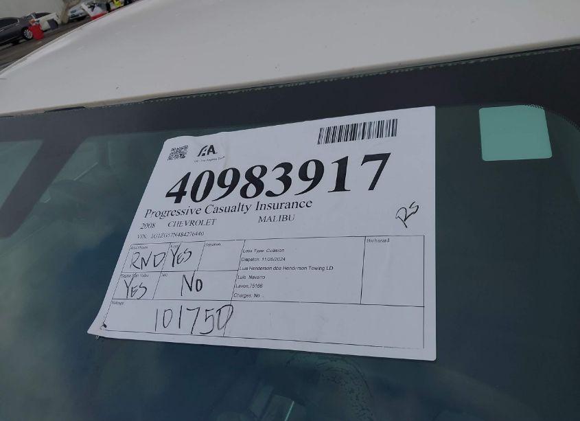 Photo 12 of 2008 Chevrolet Malibu LS (VIN 1G1ZG57N484276440)