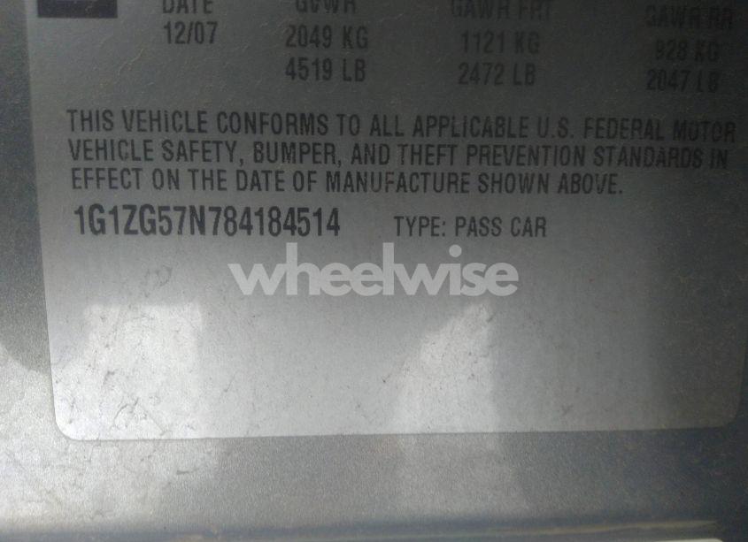 Photo 9 of 2008 Chevrolet Malibu LS (VIN 1G1ZG57N784184514)