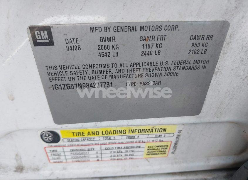 Photo 9 of 2008 Chevrolet Malibu LS (VIN 1G1ZG57N984277731)