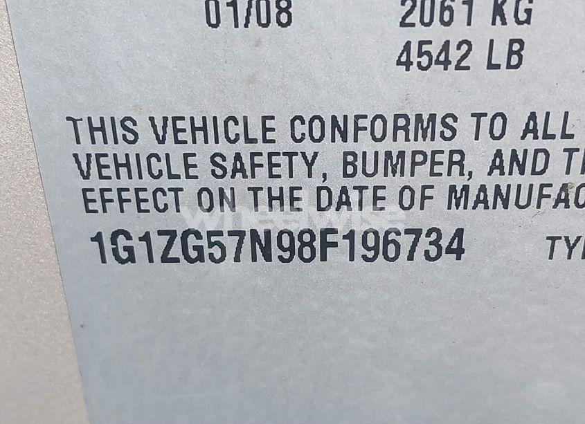 Photo 9 of 2008 Chevrolet Malibu LS (VIN 1G1ZG57N98F196734)