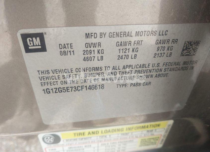 Photo 9 of 2012 Chevrolet Malibu 2LZ (VIN 1G1ZG5E73CF146618)