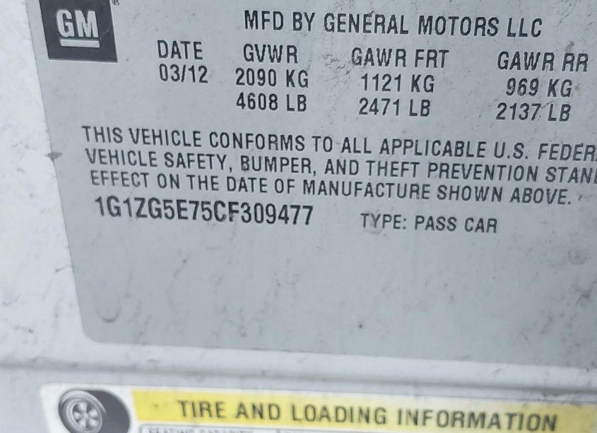 Photo 9 of 2012 Chevrolet Malibu 2LZ (VIN 1G1ZG5E75CF309477)