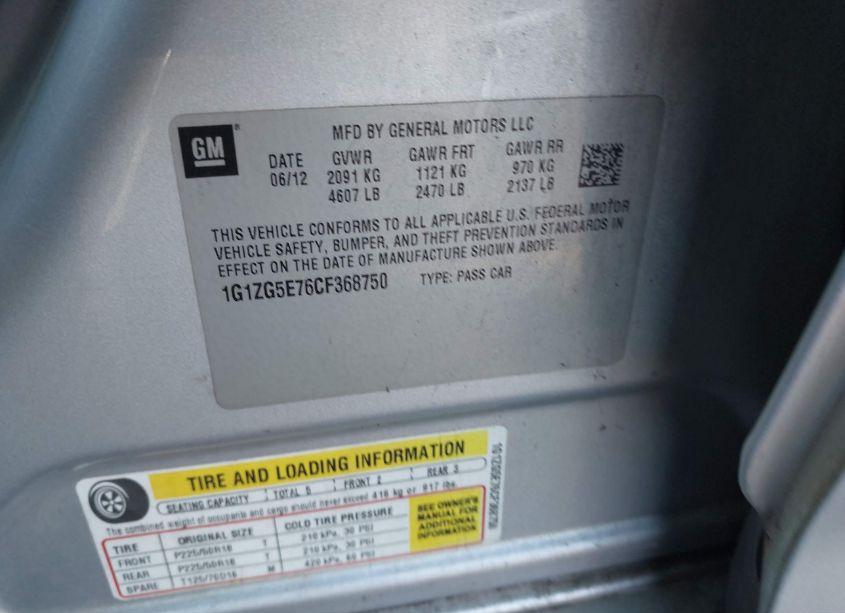Photo 9 of 2012 Chevrolet Malibu 2LZ (VIN 1G1ZG5E76CF368750)