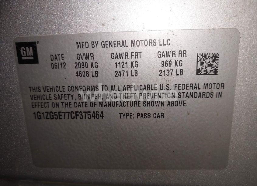 Photo 9 of 2012 Chevrolet Malibu 2LZ (VIN 1G1ZG5E77CF375464)