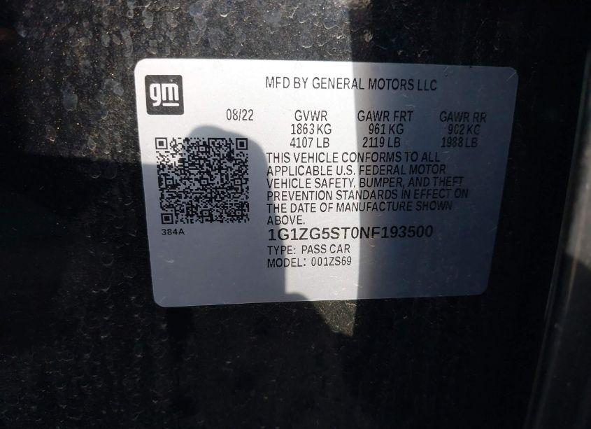 Photo 9 of 2022 Chevrolet Malibu FWD RS (VIN 1G1ZG5ST0NF193500)