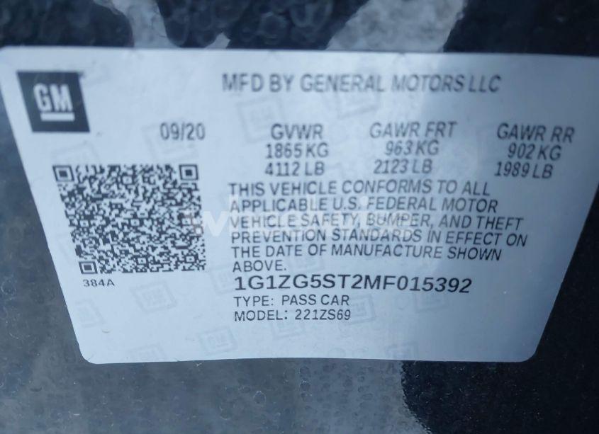 Photo 9 of 2021 Chevrolet Malibu (VIN 1G1ZG5ST2MF015392)