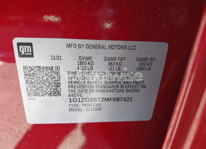 Photo 9 of 2021 Chevrolet Malibu FWD RS (VIN 1G1ZG5ST2MF087421)