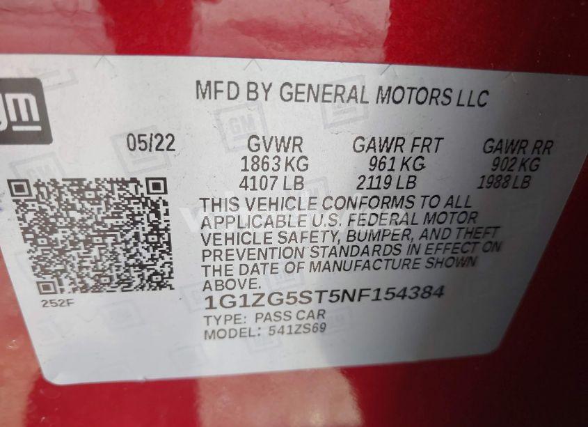 Photo 9 of 2022 Chevrolet Malibu FWD RS (VIN 1G1ZG5ST5NF154384)