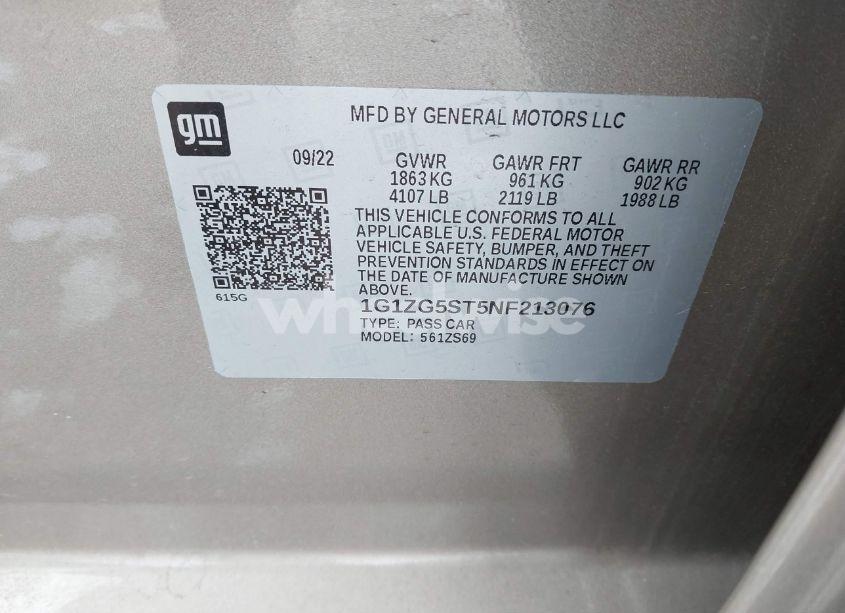 Photo 9 of 2022 Chevrolet Malibu FWD RS (VIN 1G1ZG5ST5NF213076)