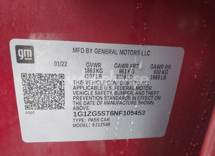 Photo 9 of 2022 Chevrolet Malibu FWD RS (VIN 1G1ZG5ST6NF105453)