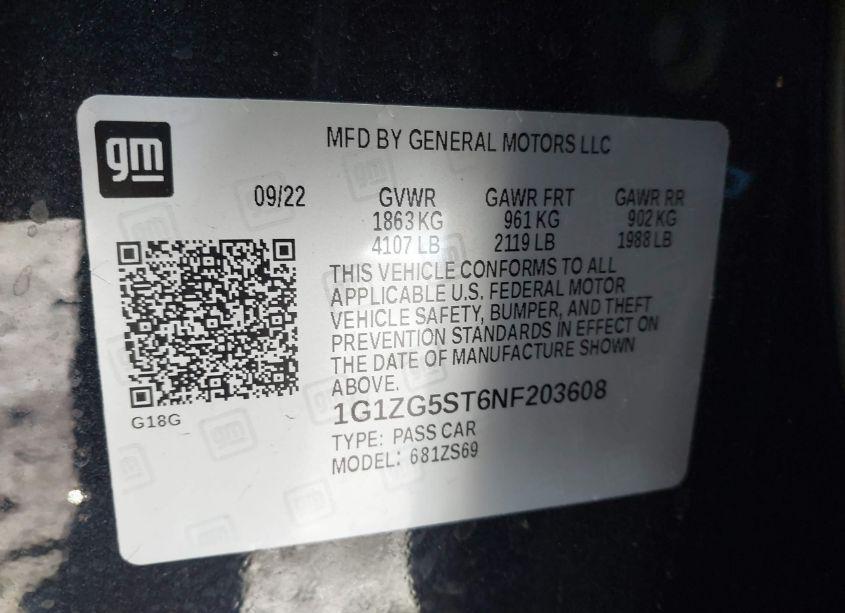 Photo 9 of 2022 Chevrolet Malibu FWD RS (VIN 1G1ZG5ST6NF203608)