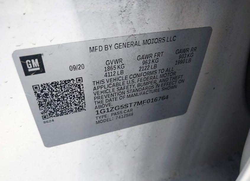 Photo 9 of 2021 Chevrolet Malibu FWD RS (VIN 1G1ZG5ST7MF016764)